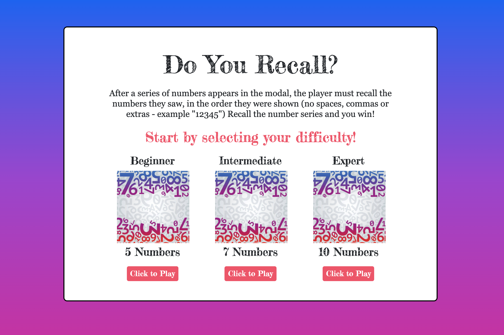 Do You Recall? Web Game
